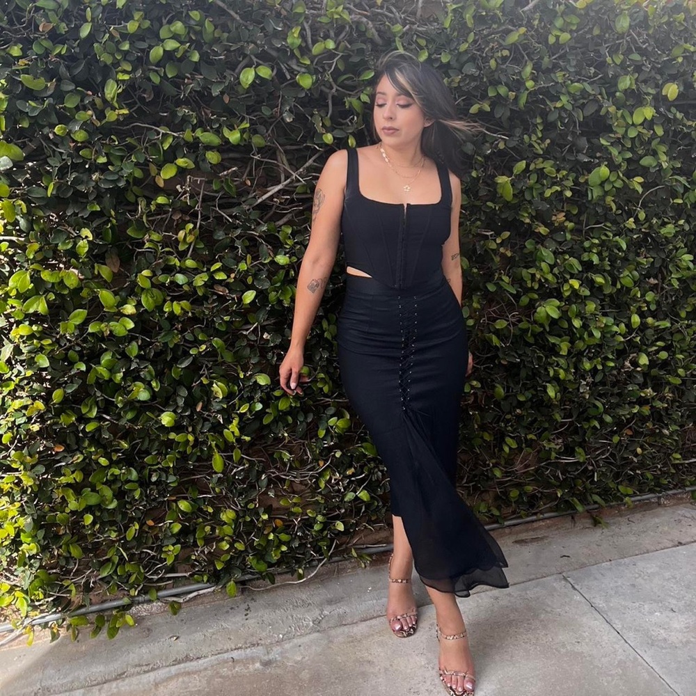 Black midi skirt with tie down the front